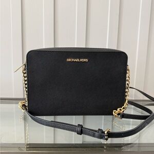 Michael Kors Black Crossbody Bag with Gold Chain Detail